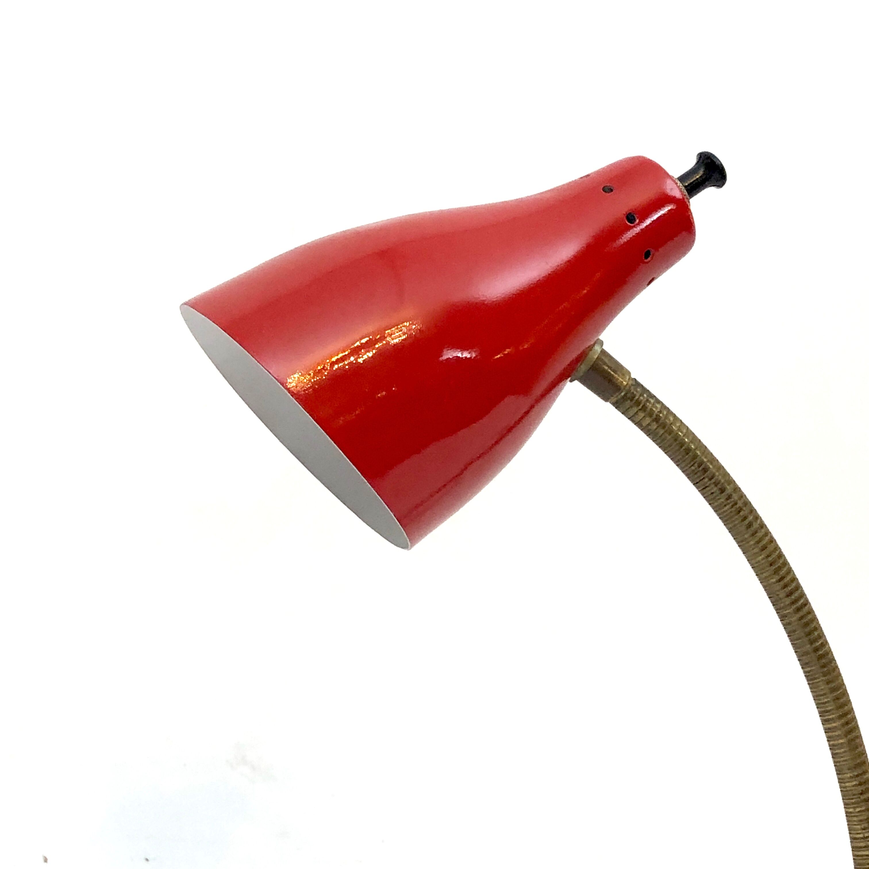 Vintage Italian brass and red lacquer flexible table lamp from 50s