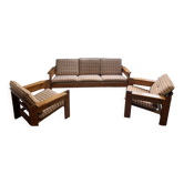 Ensemble canapé et fauteuil brutaliste en pin, france, 1960