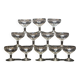 12 old champagne glasses in blown and engraved glass