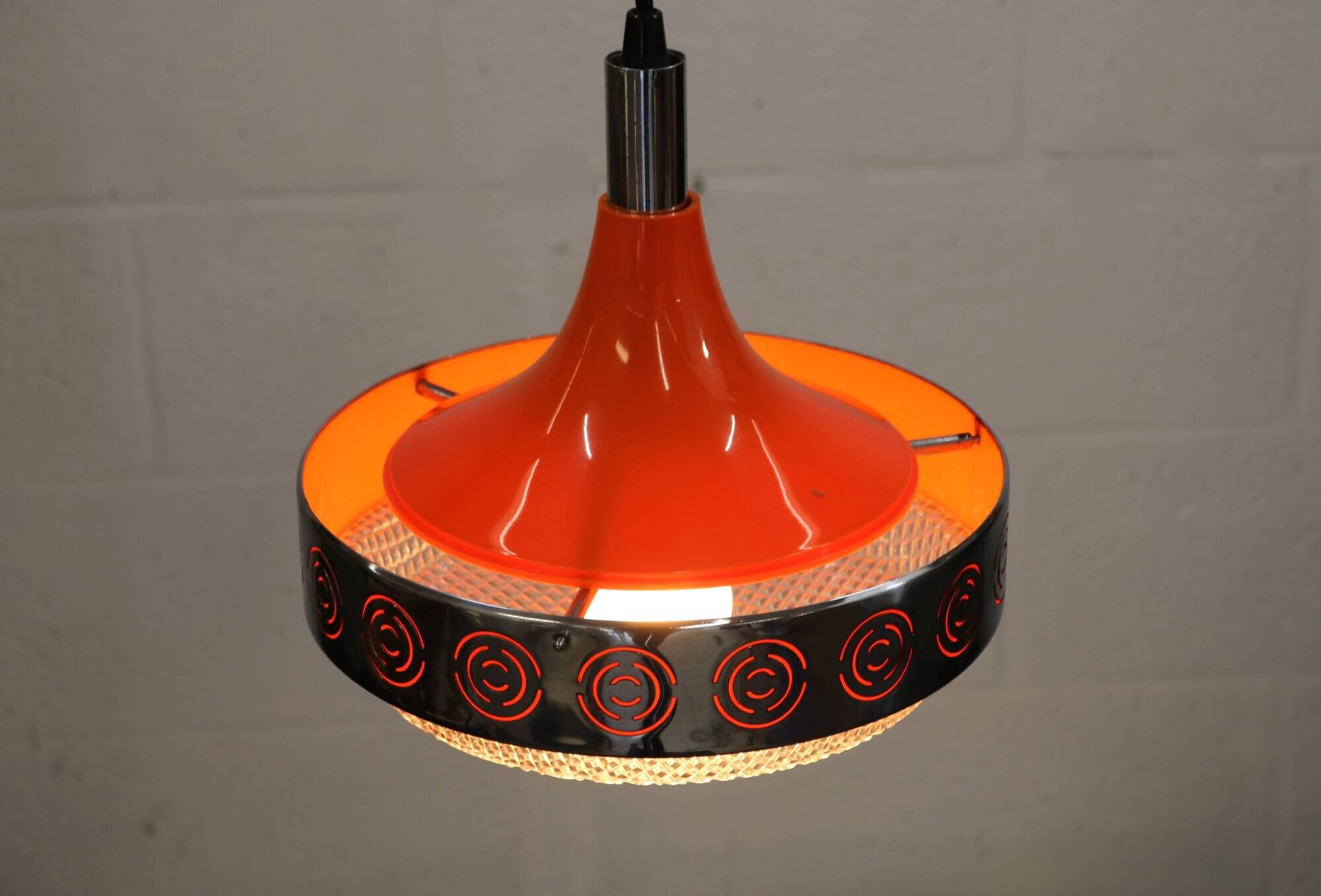 Vintage Chrome & Orange Pendant Lamp - 1970s Massive Belgium Lighting