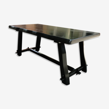 Black black brutalist table in elm