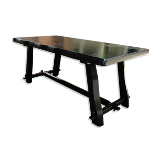 Black black brutalist table in elm