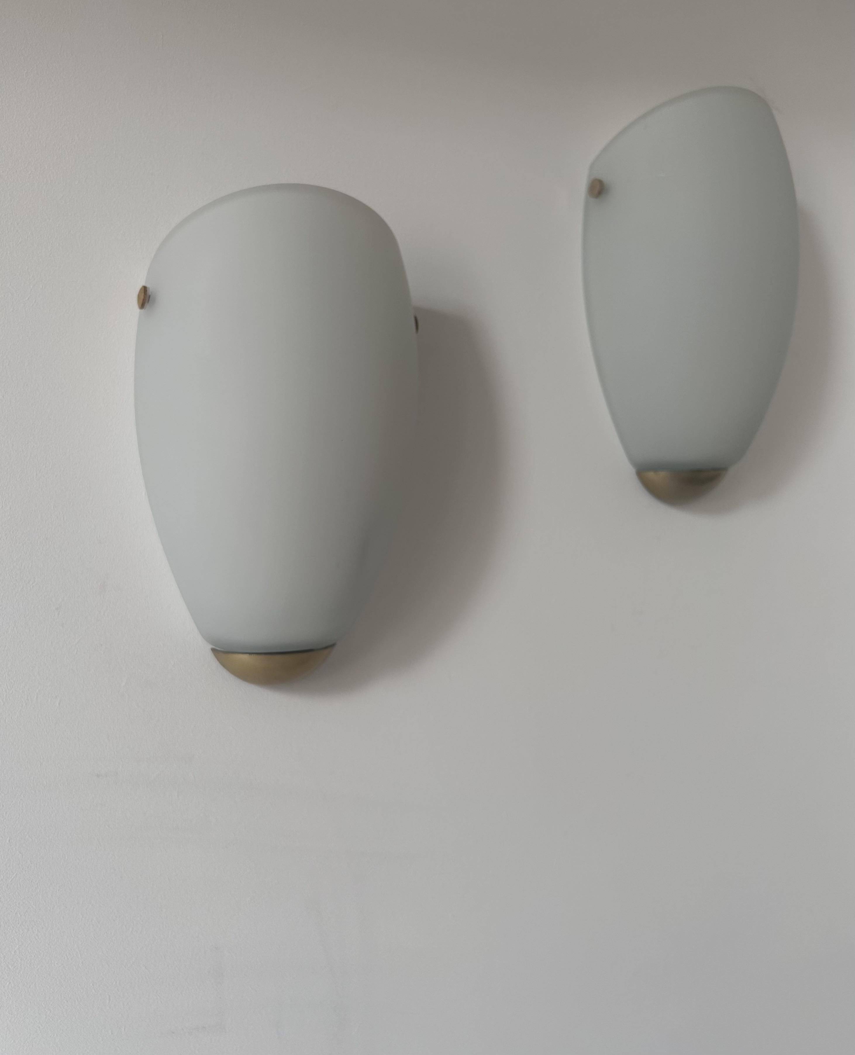 Pair of vintage wall lights, opaline glass and brass, Sweden 1970s
