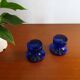 Pair of cobalt blue molded glass candle holders