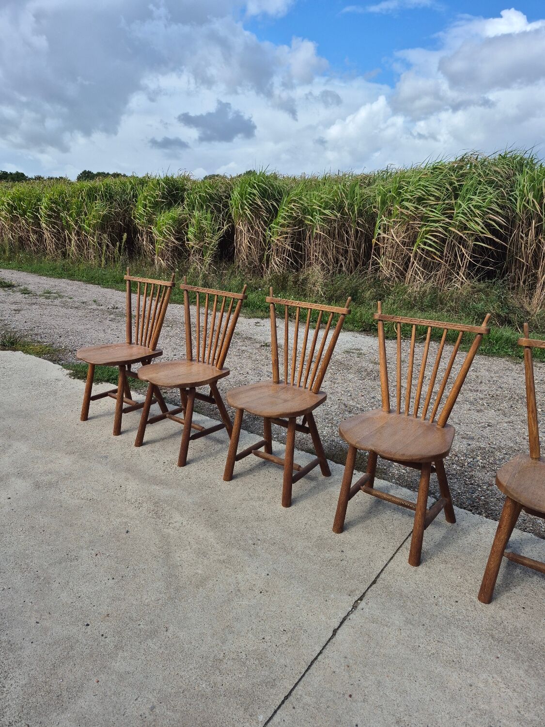 Set 6 vintage dutch spindle back rustic dining chairs De Ster