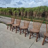 Set 6 vintage dutch spindle back rustic dining chairs De Ster