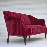 1950s, Danish 2-seater sofa, red furniture velour, ash wood legs.