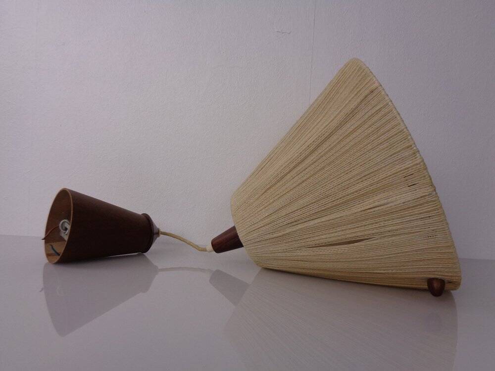 Teak and sisal ceiling lamp from Temde, 1960s