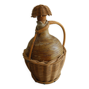 ancienne bouteille grès osier déco vintage stoneware bottle wicker