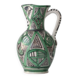 Spanish ceramic pitcher from the mid-century Mudéjar style in green and black, Punter.