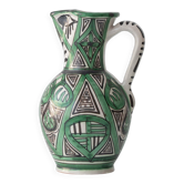 Spanish ceramic pitcher from the mid-century Mudéjar style in green and black, Punter.