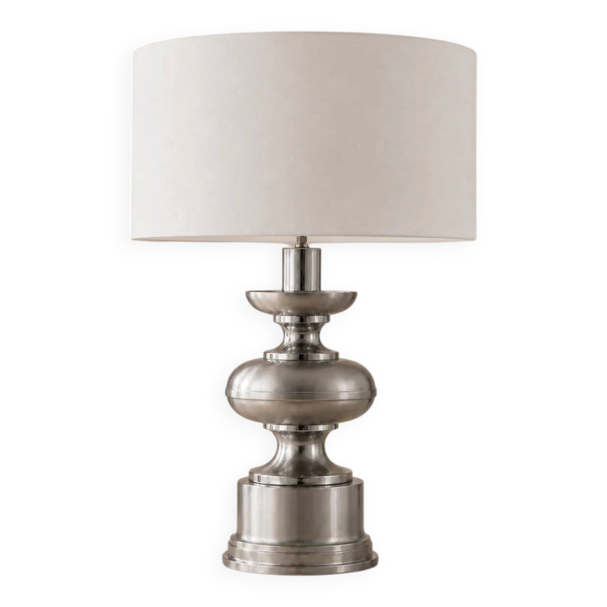 Large sculptural lamp in brushed aluminium in the style of Delmas, 1970s.