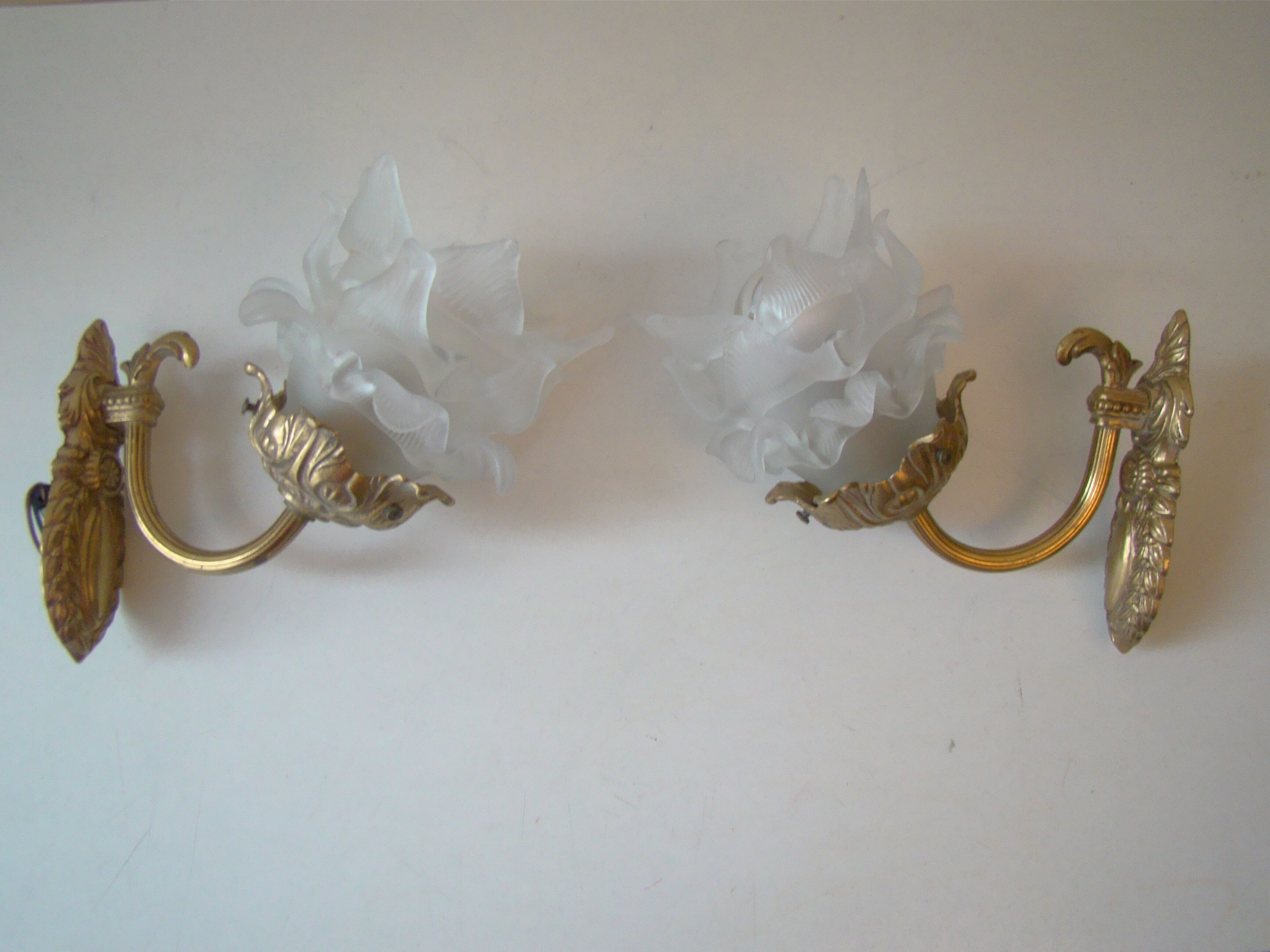 Pair of tanned sconces and glass paste