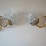 Pair of tanned sconces and glass paste