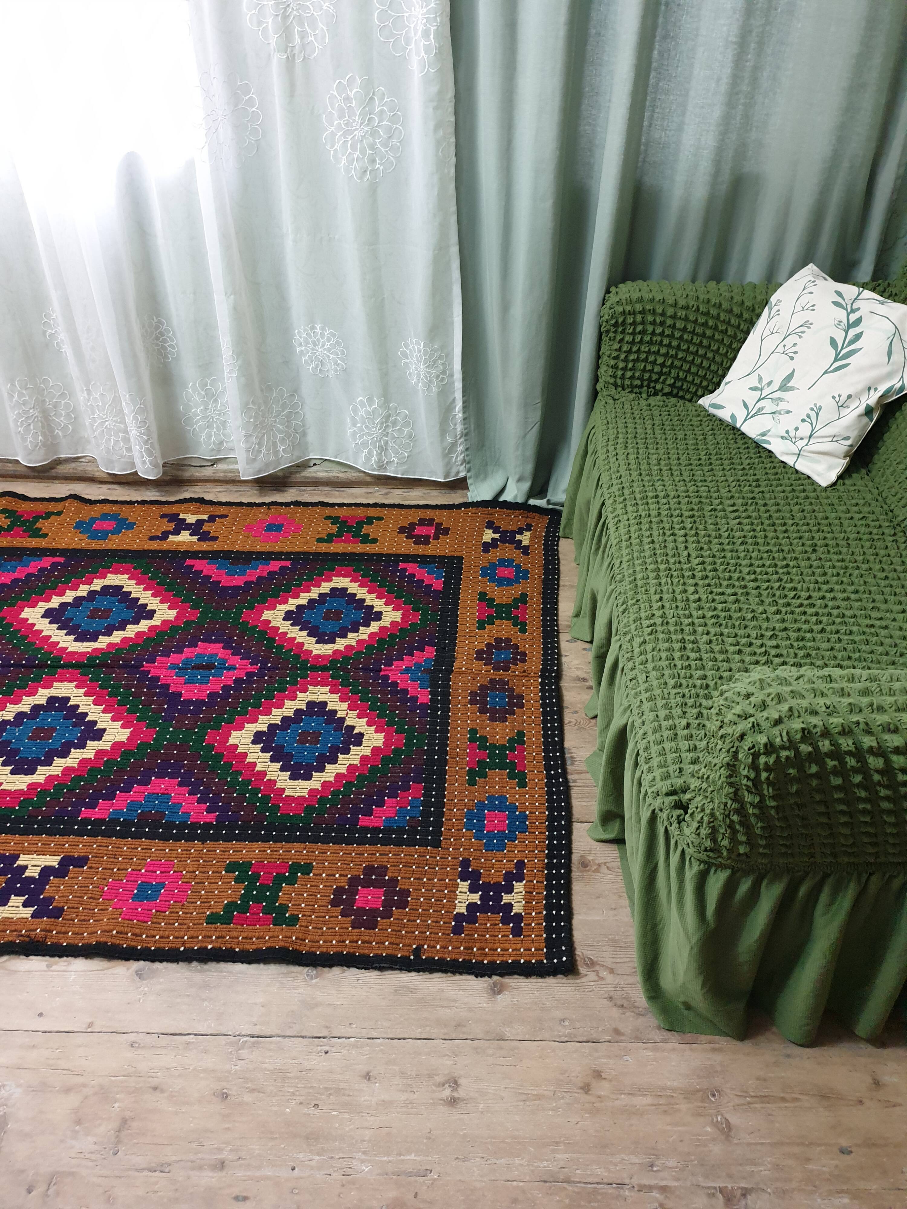 Handwoven vintage Romanian carpet 234x138cm