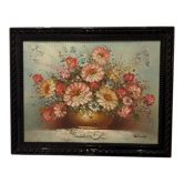 Ancient painting signed romain of a bouquet of flowers in a vase