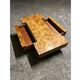 Table basse en loupe d'orme, tiroirs intégrés, Roche Bobois 1970