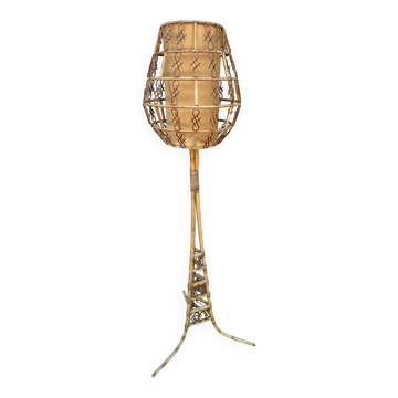 1950s Rattan Floor Lamp in the Style of Louis Sognot, France