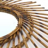 Round Sun Mirror in Rattan, 1960s