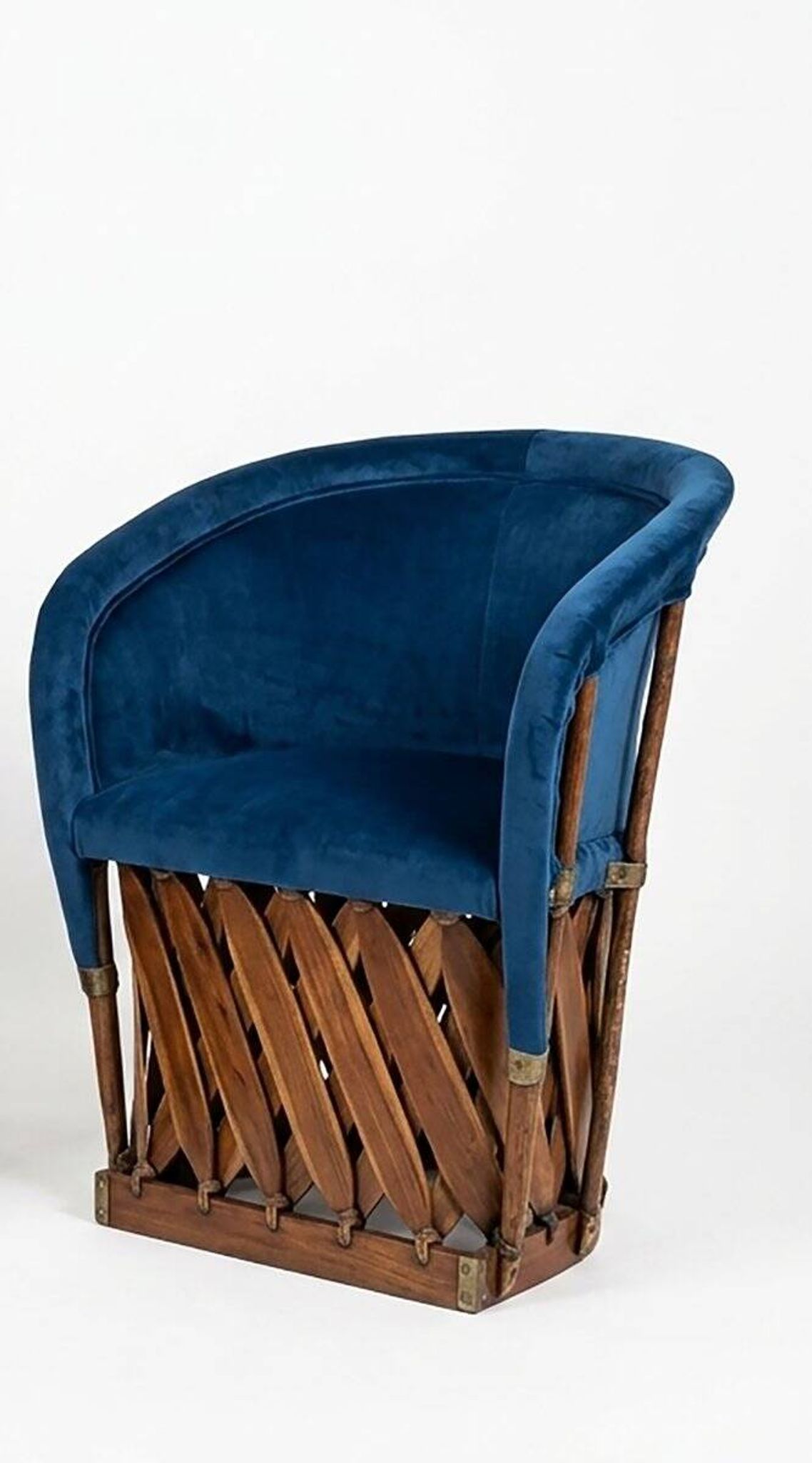 Mexican Equipal Style Chairs in Navy Blue Velvet by Wim Rietveld, Set of 2