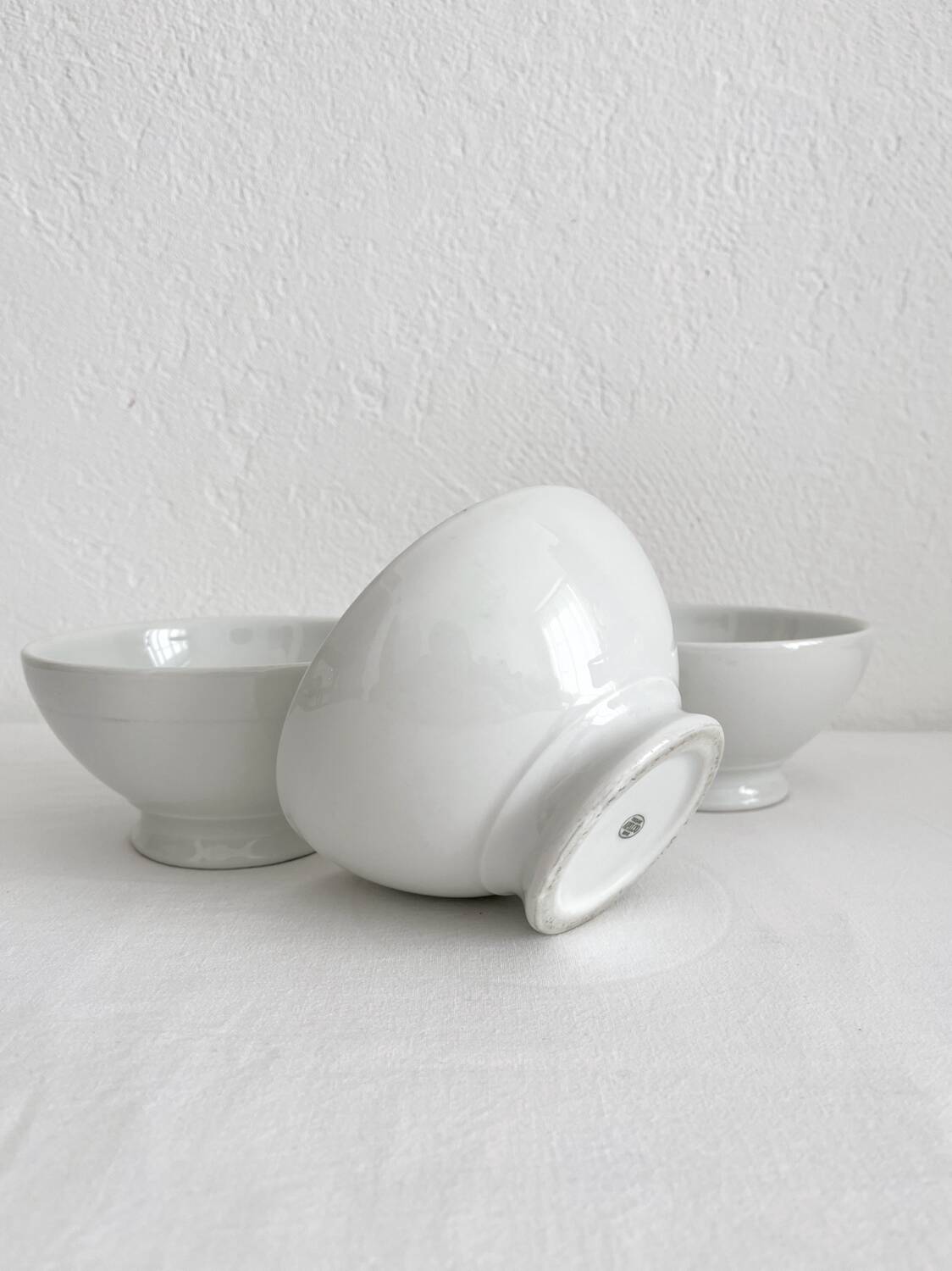 3 vintage Apilco white porcelain bowls
