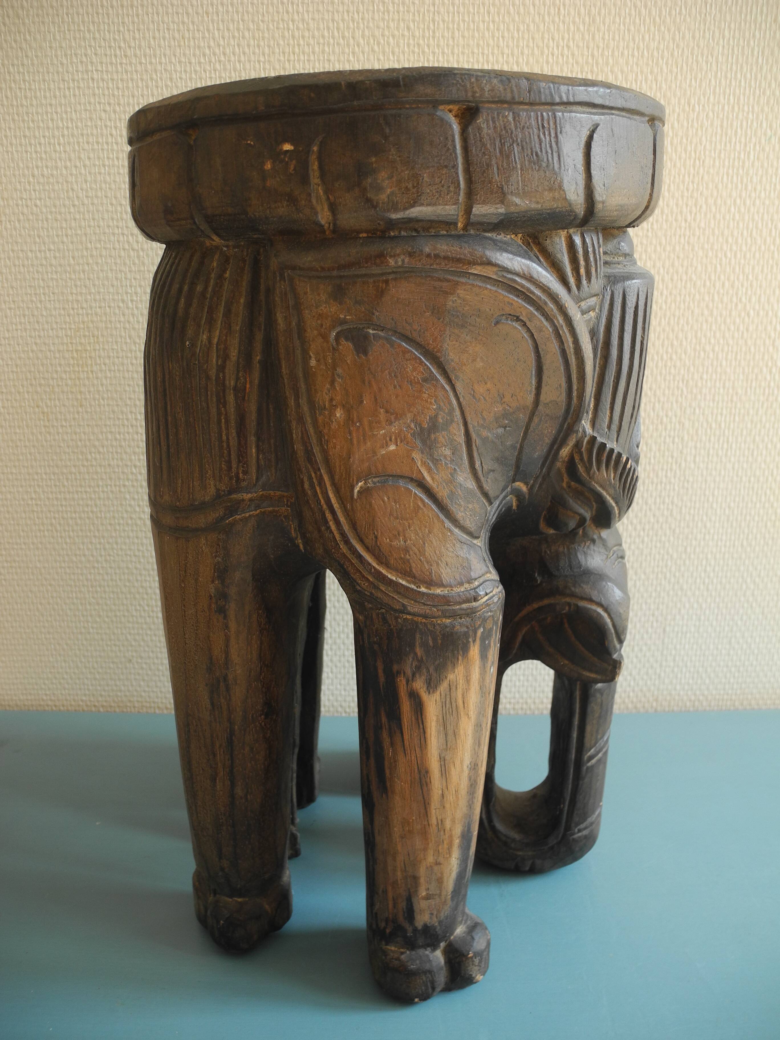 elephant stool plant holder vintage African art 50s