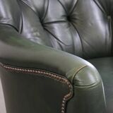 Green Cowhide Leather Chesterfield Armchair in Classic English Style