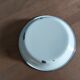 Round metal enamelled dish white edging blue dp 0323154