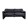 Cassina black Leather Maralunga sofa by Vico Magistretti