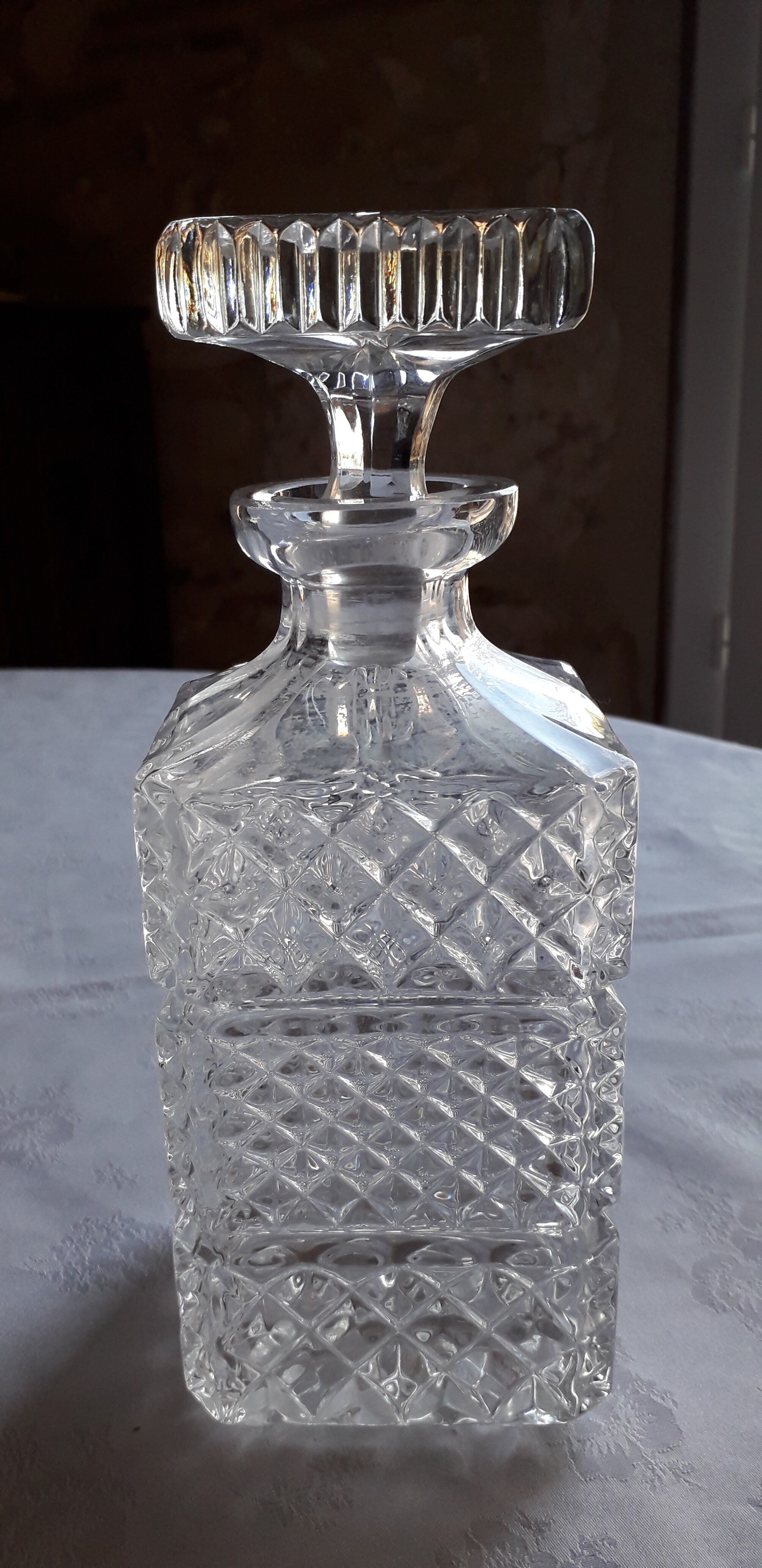 Chiseled glass whiskey decanter