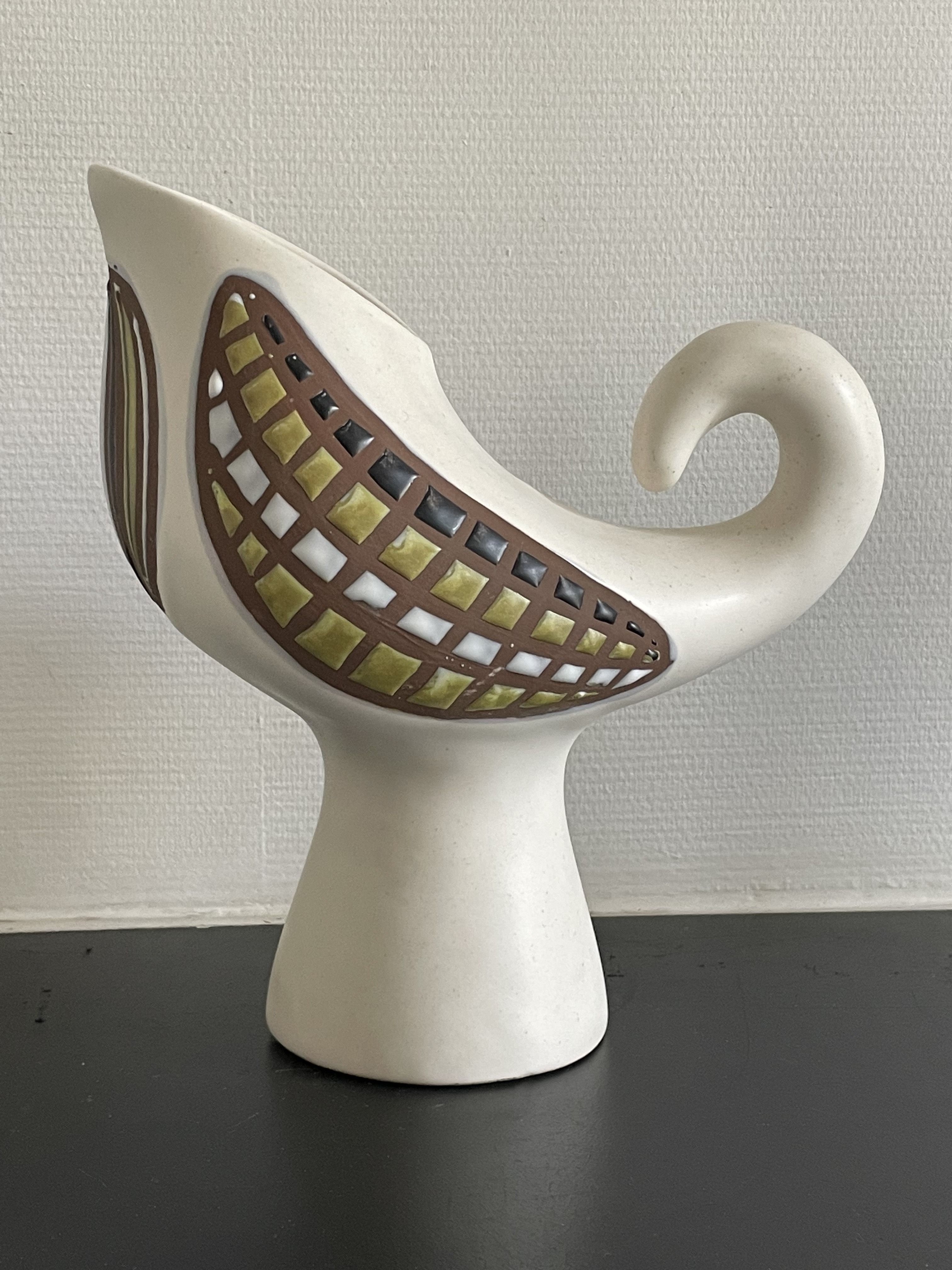 Rare zoomorphic ceramic “Bird” vase by Roger Capron, Vallauris, circa 1950