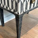 Small Italian chest of drawers with two drawers, patinated with a trompe-l'œil checkerboard pattern