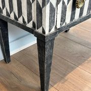 Small Italian chest of drawers with two drawers, patinated with a trompe-l'œil checkerboard pattern