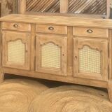 Buffet ancien/ enfilade en chêne massif brut et cannage