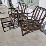 Pair of brown rattan armchairs