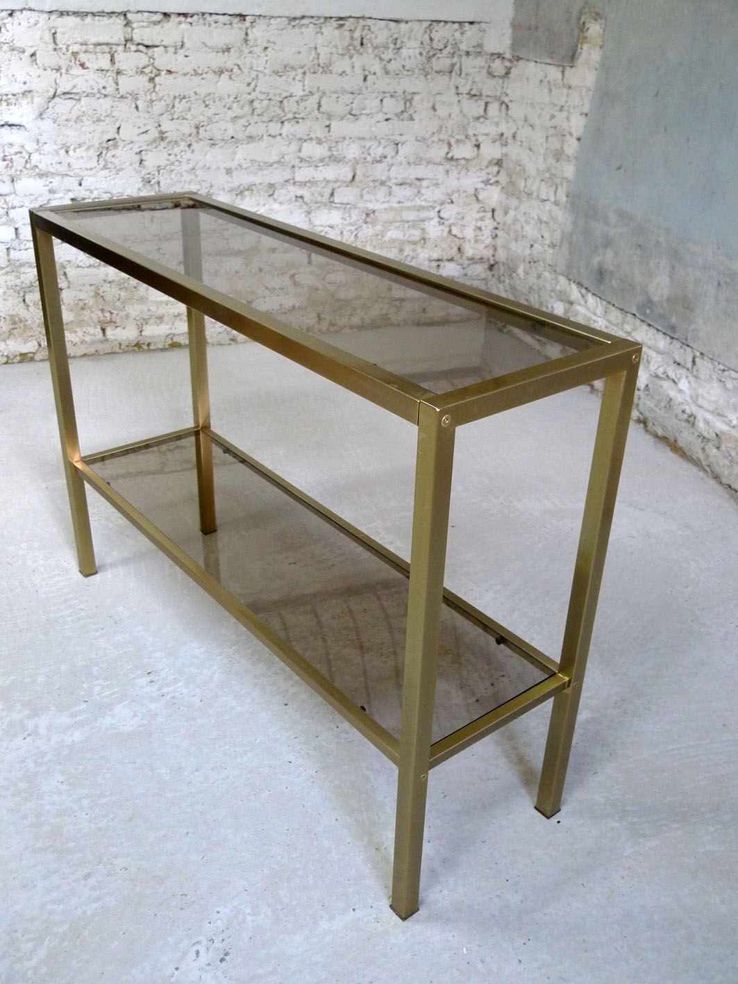 Console table in anodized aluminum and smoked glass 1970