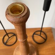 Bougeoirs teck et acier vintage
