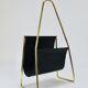 Porte-revues Carl Auböck II Midcentury, laiton et cuir noir, vintage, Autriche