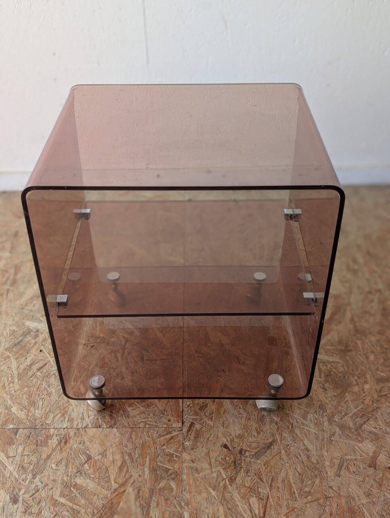 Pair of vintage smoked plexiglass bedside tables or accent furniture.