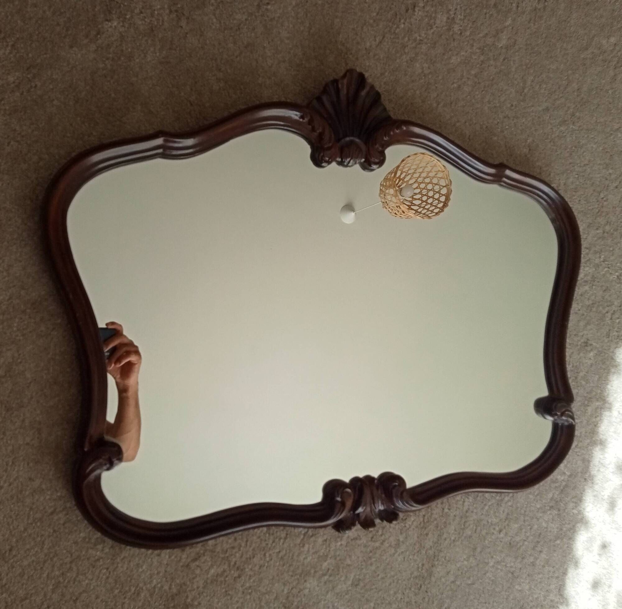 Pair of large antique Rococo style Louis XV mirrors in carved solid wood.