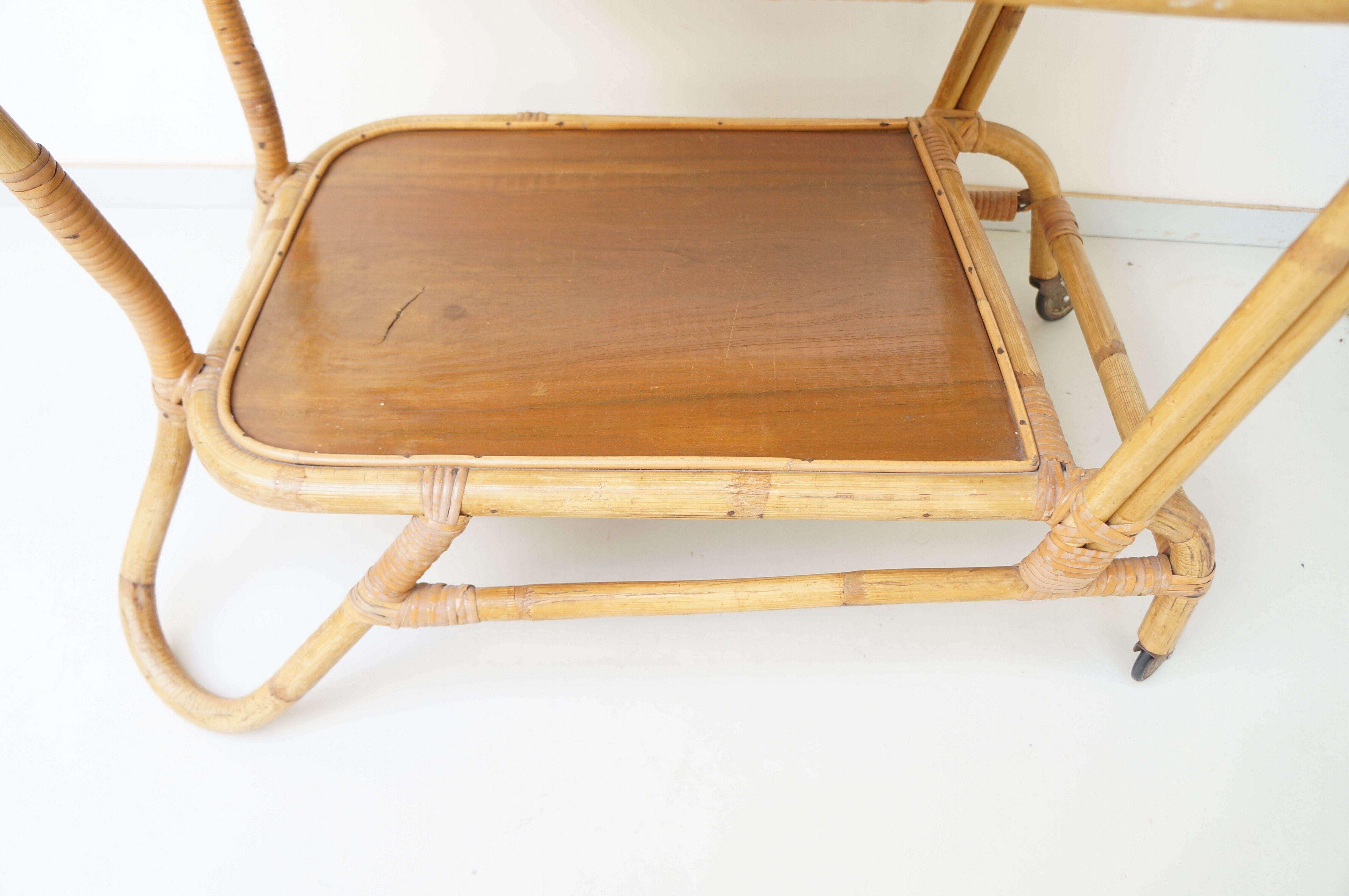 Vintage rattan bamboo serving tray 1960