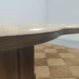 Coffee table in travertine and wood 80s