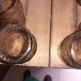 Carafe and 6 glasses, in transparent brown glass - Italy - Vintage