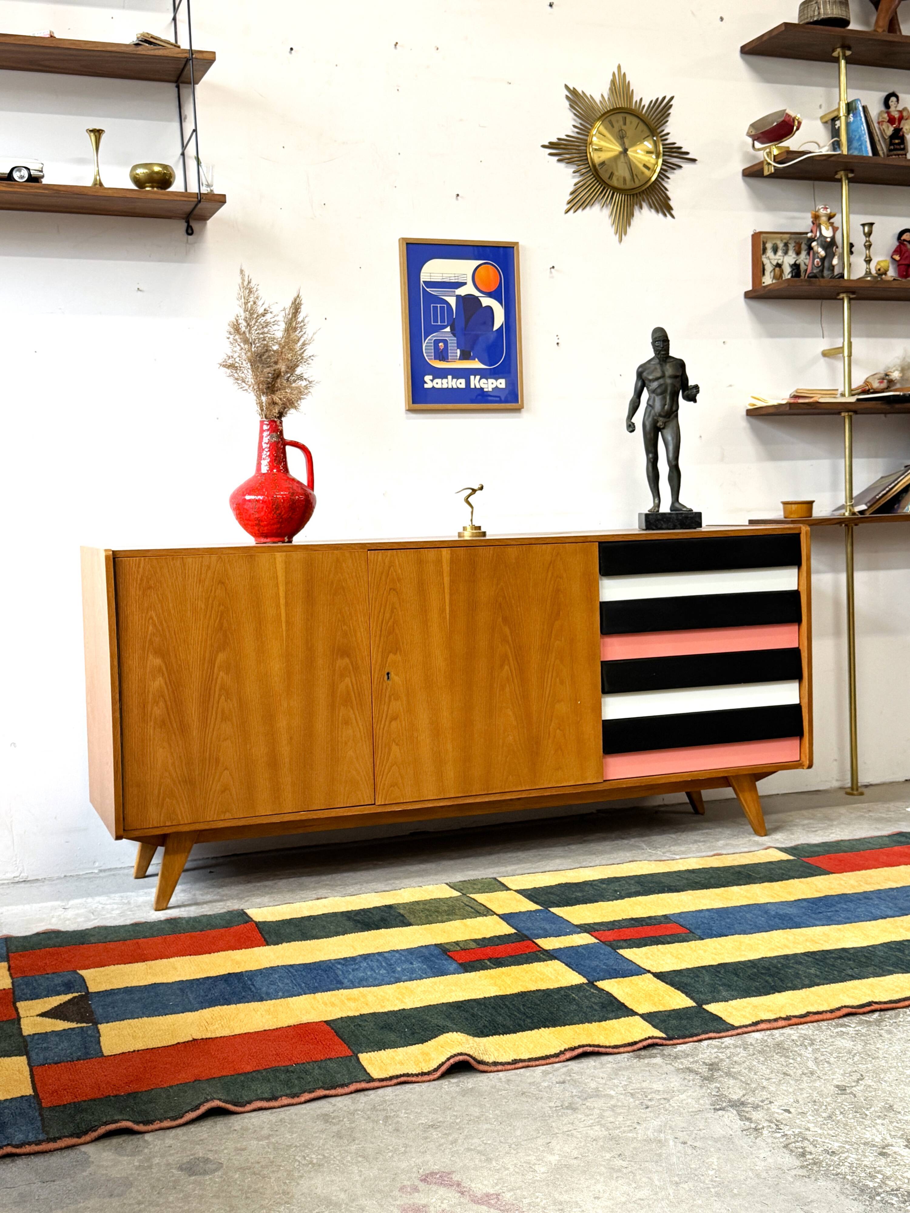 Czechoslovakian sideboard cabinet, J. Jiroutek, vintage design, prl