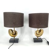 Vintage Brass Nautilus Shell Table Lamps 1970's - France  - set of 2