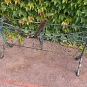 Double cast iron and marble bistro table signed Rieux Lyon 1900