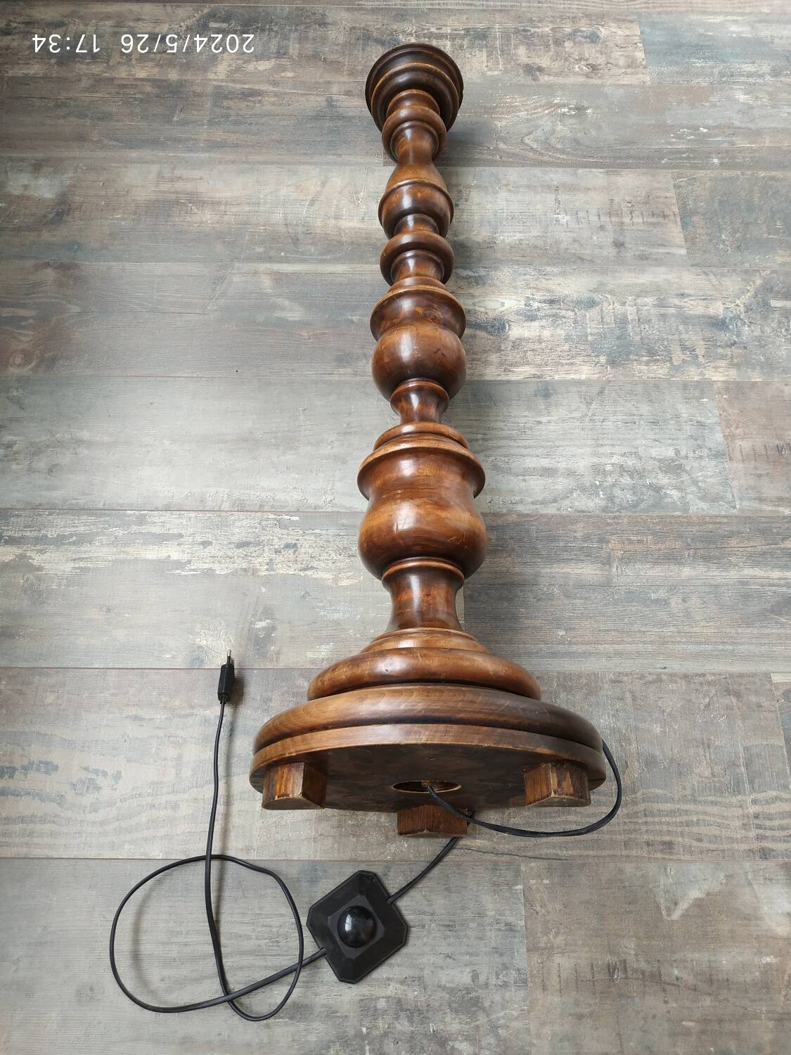 Turned wooden floor lamp
