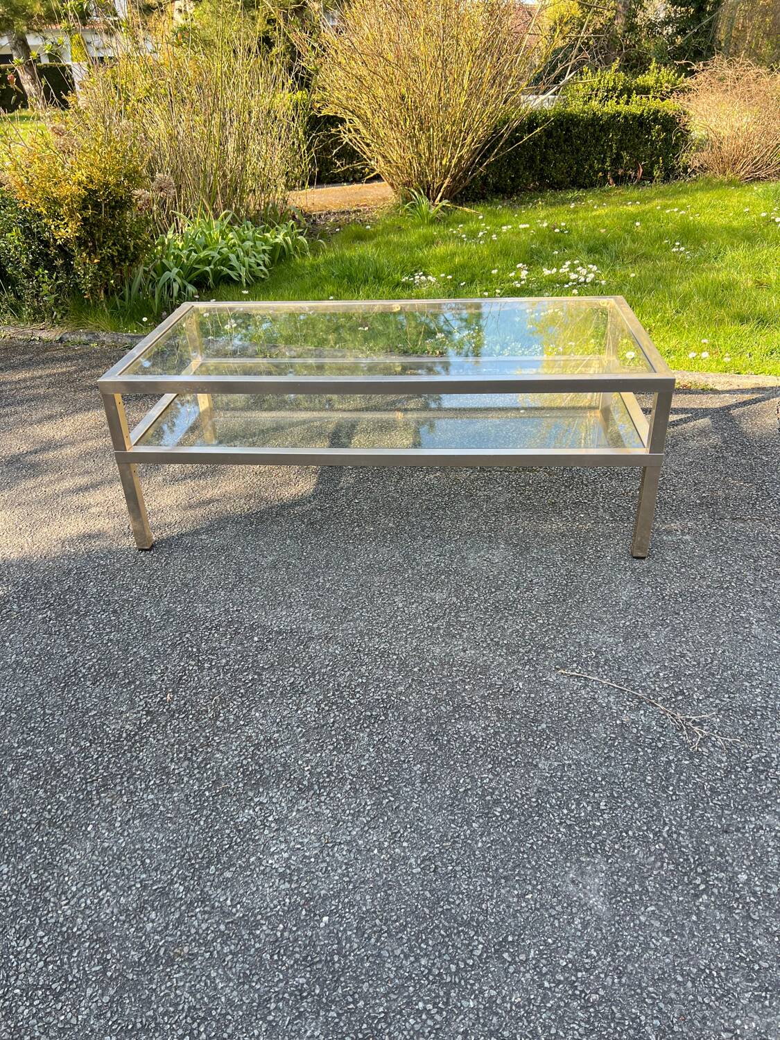 Coffee table, vintage 70s. 2 glass tops.