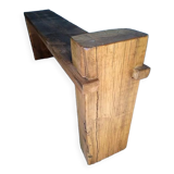 Solid patinated wood design bench 140cm