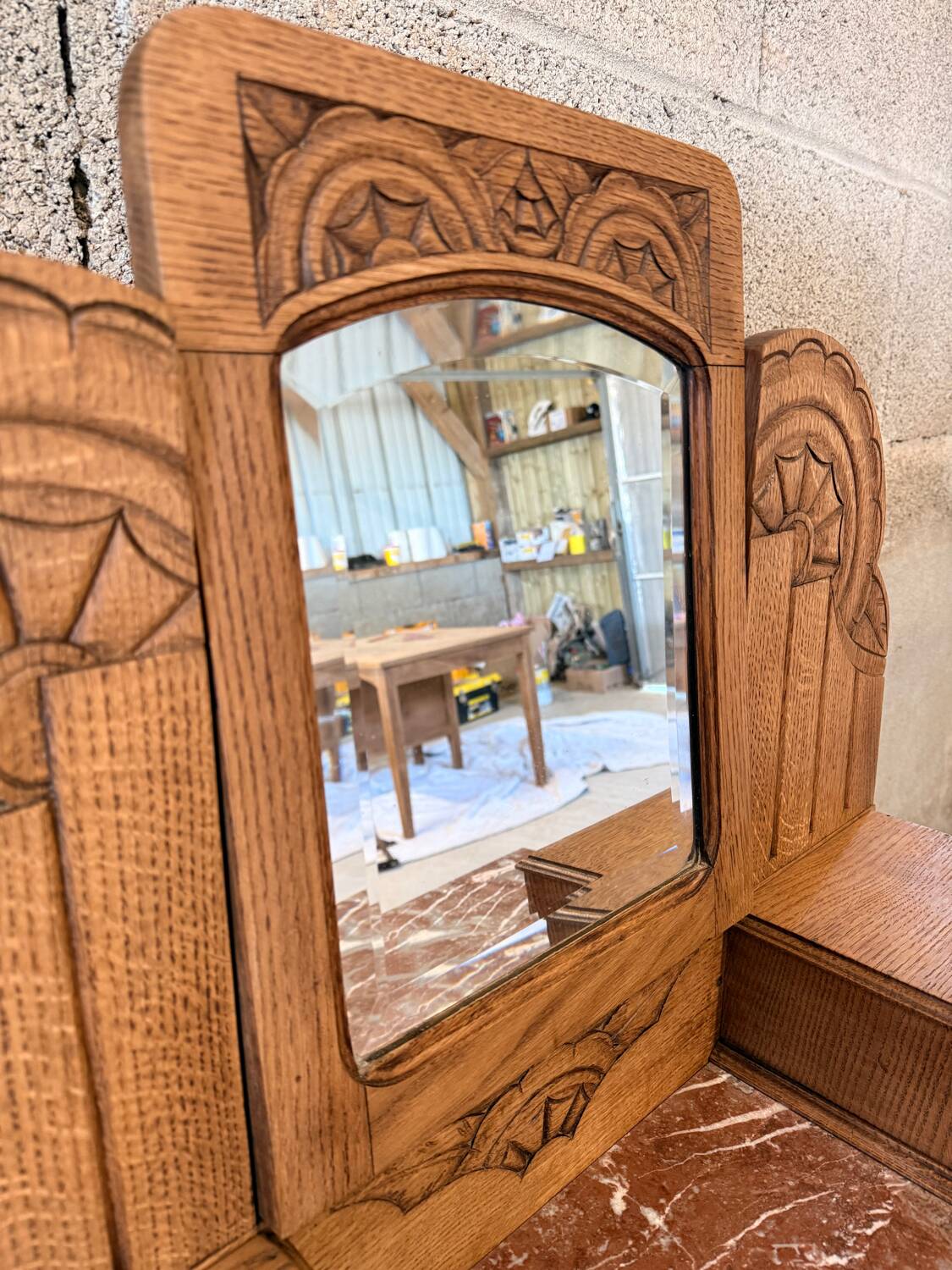 Antique carved oak hairdresser – art deco style